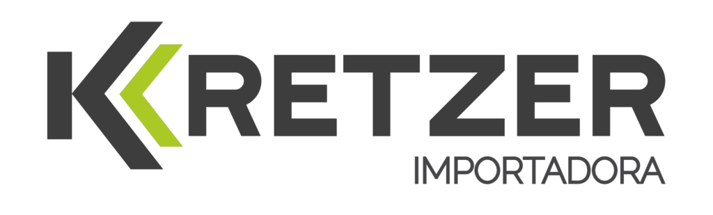 logo kretzer importadora. O logo é construído nas cores preto e verde, tendo um detalhe com uma flecha apontada para a esquerda na letra K.