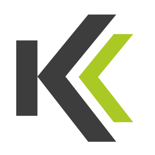 logo kretzer importadora. O logo é construído nas cores preto e verde, tendo um detalhe com uma flecha apontada para a esquerda na letra K.